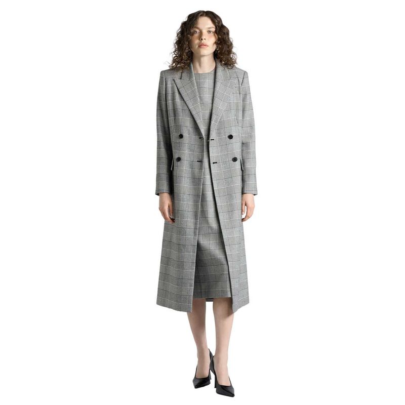 Cue European Houndstooth Check Double Breasted Coat image number 0
